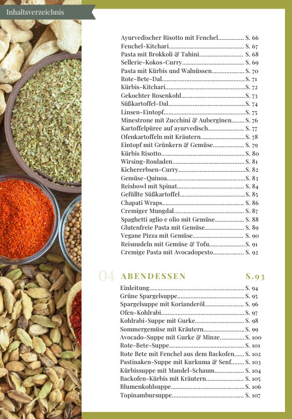 Ayurveda Kochbuch Einblick Abendessen